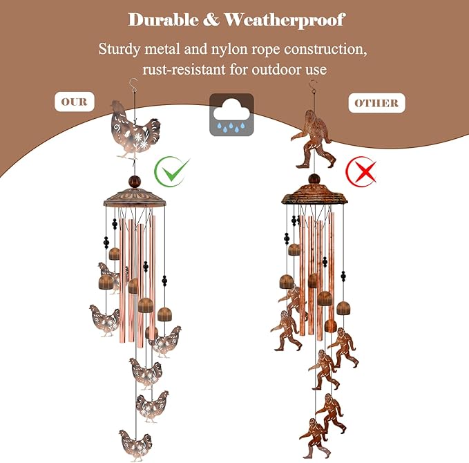 for Women Chicken Wind Chimes for Outside, 35'' Metal Chicken WindChimes Gifts for Women/Men, Decoration for Outdoor, Home, Garden, Patio, Backyard