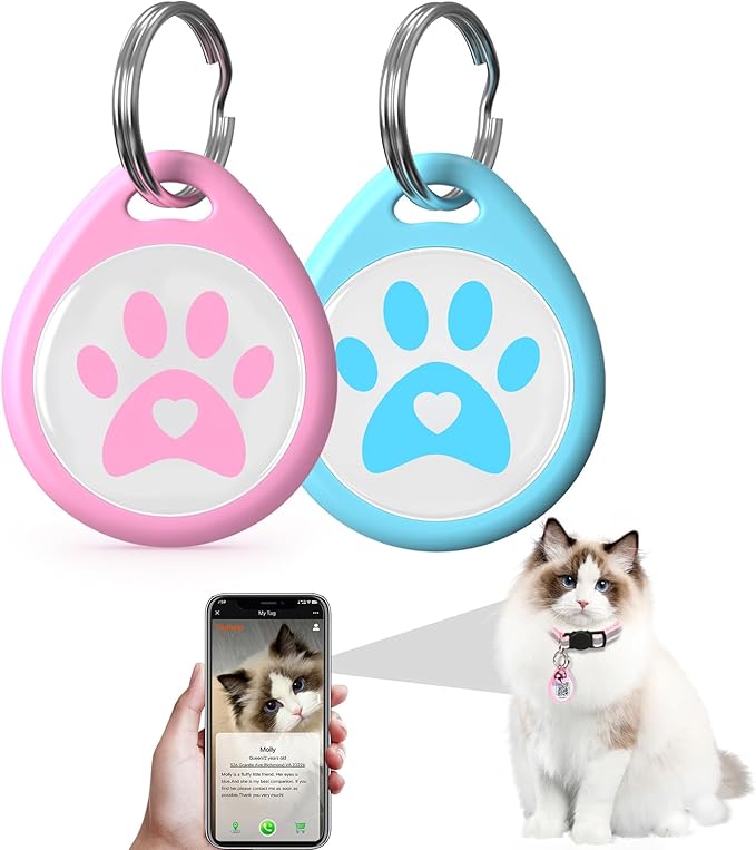 2-Pack QR Code Pet ID Dog cat Tags for Collar Personalized for Cats Online Profile - Scan QR Receive Instant Pet Location Alert Email, Anti-Lost,No Subscription fees (Blue & Pink, for cat - 1")