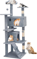 Athena Collection Cat Tree, 62 Inch Cat Tree Tower for Indoor Cats, Multi-Level Cat Tower House Activity Center with 2 Cat Condo & Scratching Post & Dangling Ball, Tall Cat Climbing Tower, LightGray