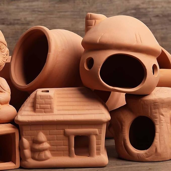 Betta Fish Tank Accessories,Pleco Caves for Aquarium,Fish Aquarium Decoration,Smalland Shrimp Breeding Cave Don't Contain Paint,Natural Ceramics Mushroom House
