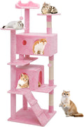 Athena Collection 70 Inch Cat Tree for Indoor Cats, Multi-Level Activity Center with 2 Condos, Scratching Post & Dangling Ball, Tall Climbing Tower, Pink