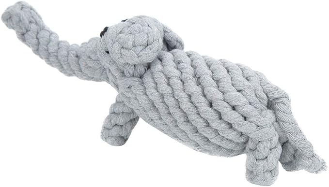 Pet Cotton Rope Biting Chewing Molar Toy, Cartoon Animal Shape & Pure Manual Weaving, Dog Rope Toys with Strong and Hard, Grind and Clean Teeth, Relieve Pressure (Elephant)