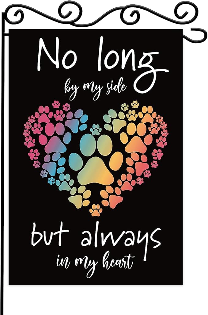 No long by my side but always in my heart Garden Flag,Pet Memorial Garden Flag,Lost Pet Memorial Gifts Outside Decorations Yard Lawn Farmhouse Double Sided.12 x 18 Inch