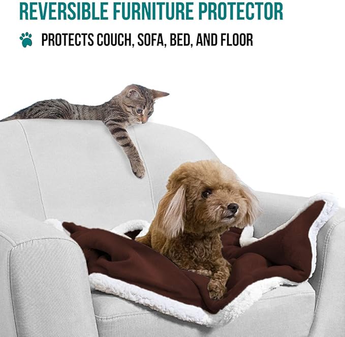 PetAmi Dog Blanket for Medium Large Dogs, Pet Bed Blanket Cat Puppy Kitten, Fleece Furniture Couch Cover Protector Sofa Car, Soft Sherpa Dog Throw Plush Reversible Washable, 40x60 Brown