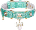PetsHome Cat Collar, Dog Collar, [Bling Rhinestones] PU Leather Adjustable Pet Collar with Luxury Pendant for Big Cat and Small to Medium Dog Small Mint Green