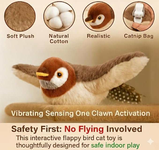 Flappy Flying Bird Cat Toy – Interactive Flapping & Chirping Bird Toy for Cats (Not Flying), Indoor Cat Toy for Exercise & Play, Durable Chew Toy for Bored Cats, Catnip Toy for Kitten or Small Dogs