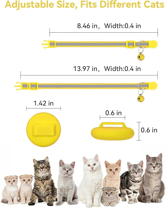 Joytale AirTag Cat Collar 2 Pack with Breakaway Safety Buckle, Reflective Cats Collar with AirTag Holder, Adjustable 7.5-12.5 Inch, Anti-Fraying Lightweight for Girl Boy Kitten, Yellow