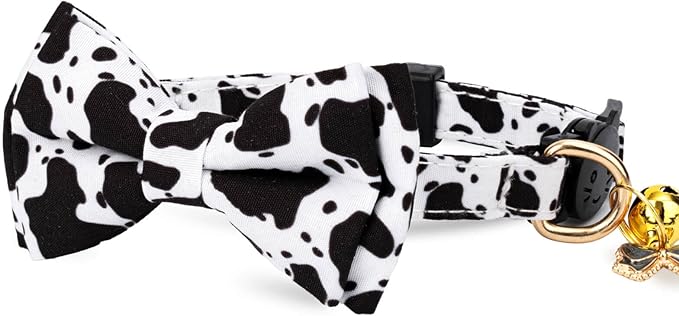 2 Pack Cotton Cat Collar with Bow Tie and Bell for Male Female Cats,Soft Fancy Breakaway Kitty Kitten Collar with Ghost& Pumpkin Patterned Design for Boy Girl Cats. (Cow&Heart)