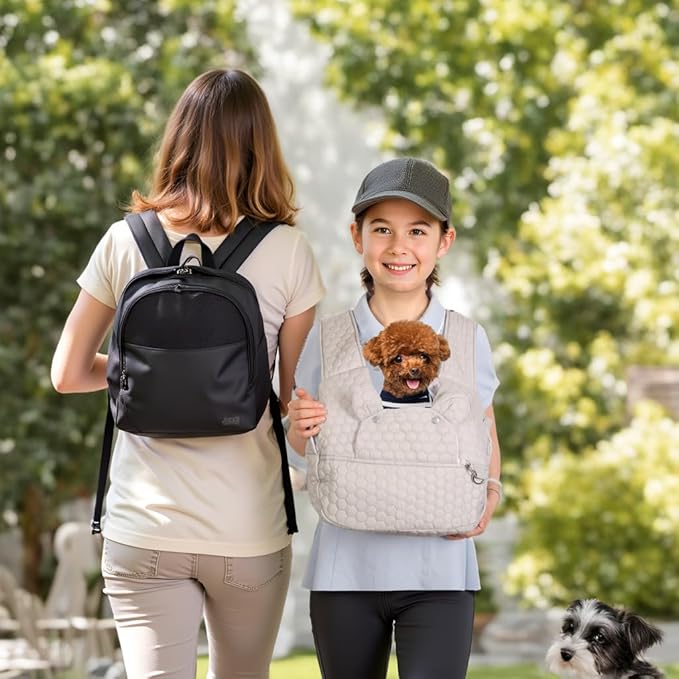Dog Backpack Carrier for Dogs, Adjustable Strap Cat Carrier Sling, Hands-Free Front Facing Pets Sling Chest, Fit 5-15 Lbs Pets Carrier Backpack for Camping Hiking Traveling Cycling(Light Gray)