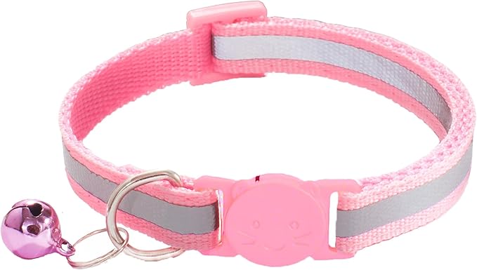 2 Pack Breakaway Cat Collars with Bells, Reflective Design and Claw Print Design, Safety Buckle, Adjustable 7.5-12.5 Inches for Kittens & Cats (Pink)