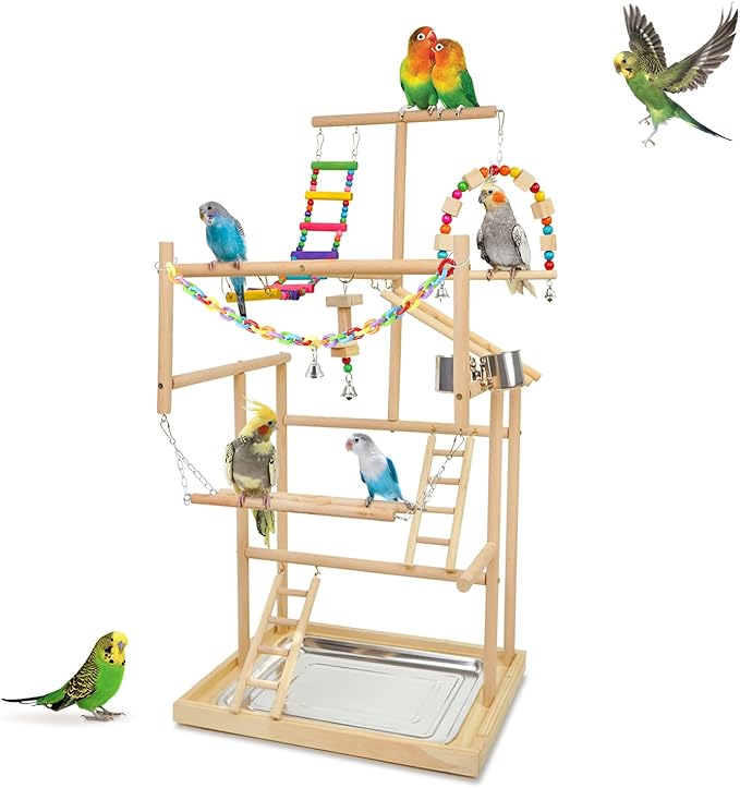 Bird Playground, Playstand for Parrot Cage Accessories (4 Ladder)