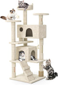 MoNiBloom 54 Inch Cat Tree Tower for Indoor Cats Large Adults, Cat Tower with Scratching Post, Multi-Level Furniture Activity Center with Cat Condo Pet Play House, Beige