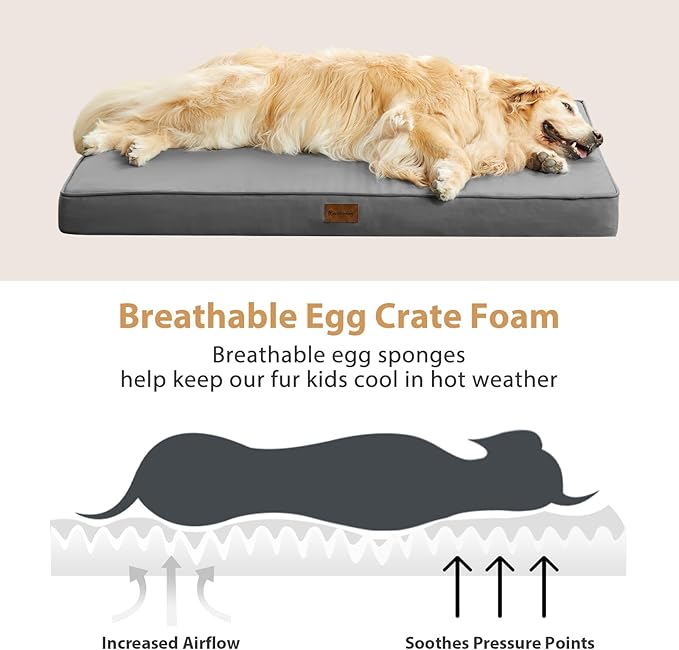 BFPETHOME Outdoor Dog Bed for Large Dogs, Waterproof, Orthopedic with Removable Washable Cover, Egg Crate Foam Mat. (30 x 20in, Dark Grey)