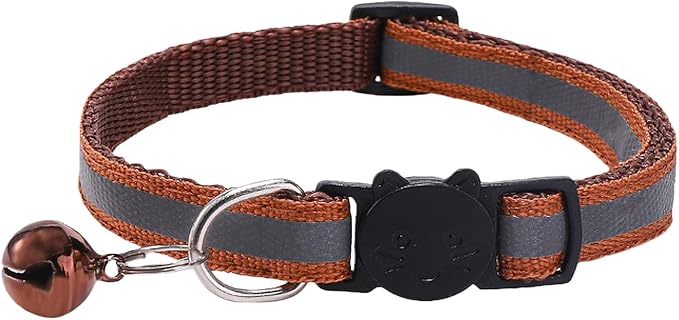 14 Pack Breakaway Cat Collar with Bell, Reflective Kitten Collar for Girl Boy Cats, Safety Buckle Adjustable 7.5-12.5 Inch, 0.4 Inch Width Lightweight, Pet Gifts (Brown)