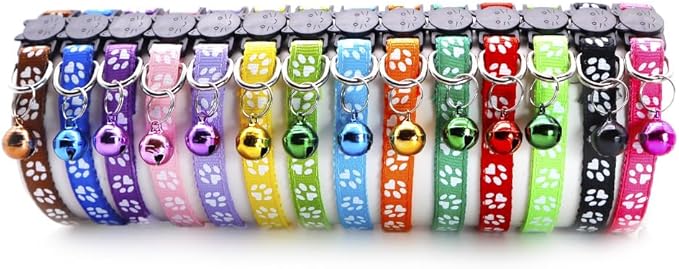 Reflective Cat Collars Breakaway with Bell 2-Pack Girl Boy Pet Kitten Collar with Star Moon Patetrn Adjustable 7.5-12.5 Inch (Brown)