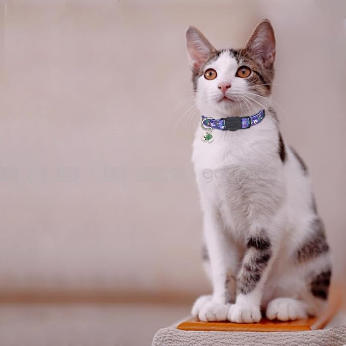 Christmas Cat Collar, Cotton 2 Pack Cat Collar with Bells, Breakaway Collars for Girl Boy Kittens, Santa