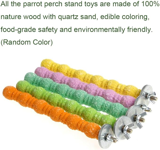 kathson 3PCS Bird Perch Parrot Stand Cage Accessories Natural Wooden Stick Paw Grinding Rough-surfaced Chew Toy for Cockatiels Cockatoo Lorikeet Conure Parakeet (Random Color,7.87inch)