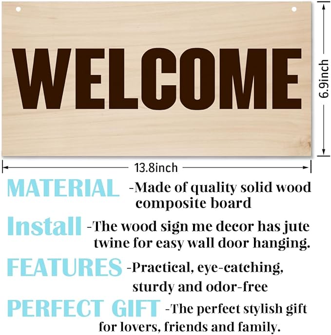 Welcome Sign for Front Door, Welcome Decor Wooden Hanging Sign for Wall Decor, Retro Wood Grain Signs, Rustic Funny Wooden Outdoor Front Door Hanging Decoration 13.8X6.9 inches