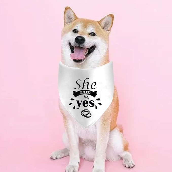 She Said Yes Dog Bandanas, Wedding Dog Scarf, Engagement Announcement Pet Scarf Accessories, Adjustable Dog Bandanas for Small Medium Larger Dogs Cats (White)