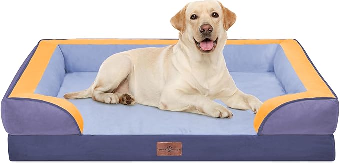 Comfort Expression Orthopedic Dog Bed for Extra Large Dogs 42x30 Inch, Waterproof Egg Crate Foam XL Pet Bed with Removable Bolsters, Dog Couch with Washable Cover & Non-Slip Bottom, Twilight Wave
