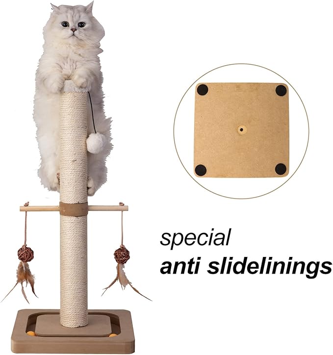 PEEKAB Cat Scratching Post Sisal Scratch Posts for Indoor Kittens and Cats,with Interactive Tracking Toys Suitable for Vertical Scratcher of Small and Medium-Sized Cats 25 Inches Beige