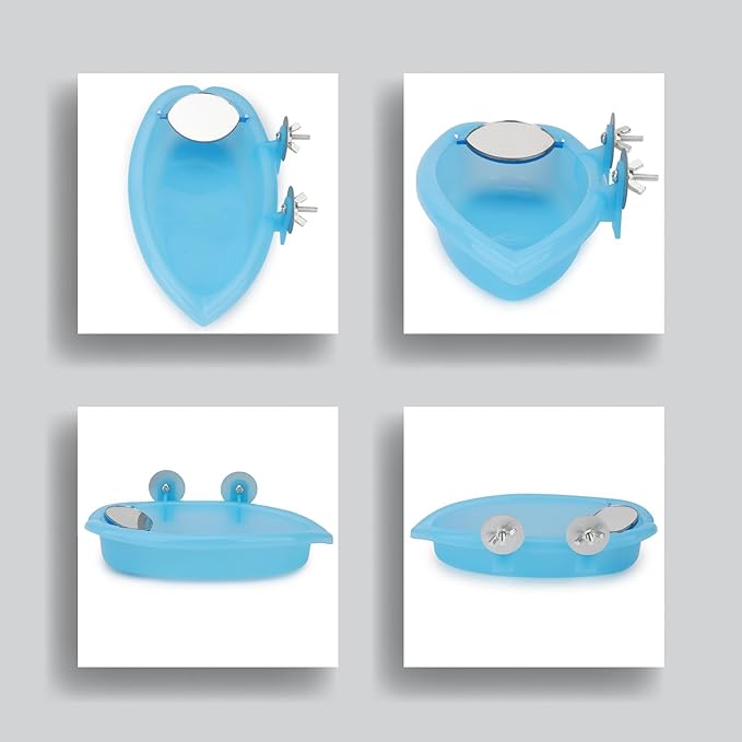 Hypeety Bird Bath with Mirror Portable Bird Bath Bird Bathroom for Pet Parrots Bathing Tub Bath Box Bird Shower Bathtub Accessories (Blue-Bird Bathtub with Mirror)