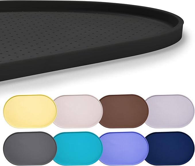 Hubulk 100% Waterproof Silicone Pet Feeding Mat with Raised Edge for Food and Water, Dog Bowl Mats, Cat Bowls Placemat with High Lip Protects Floor for Cats and Dogs (Black, 19" L x 12" W)