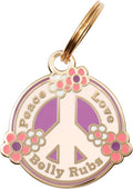 Two Tails Pet Company Personalized 'Peace, Love, Belly Rubs' Pet ID Tag & Collar Charm - Custom Engraved Dog Tags for Pets - Luxury Brass, Gold Plating