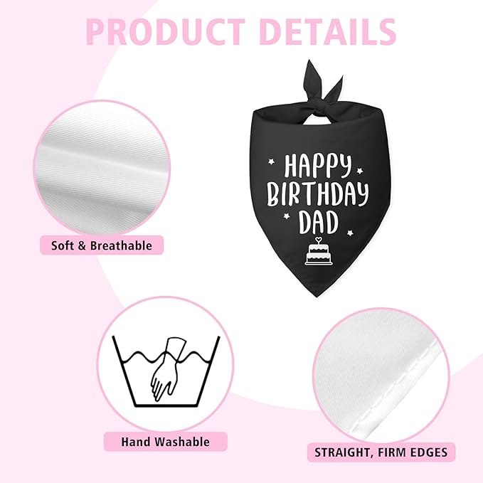 Happy Birthday Dad Dog Bandana for Dogs Black Bandana Funny Birthday Photo Prop Pet Scarf Accessories for Pet Dogs Lovers