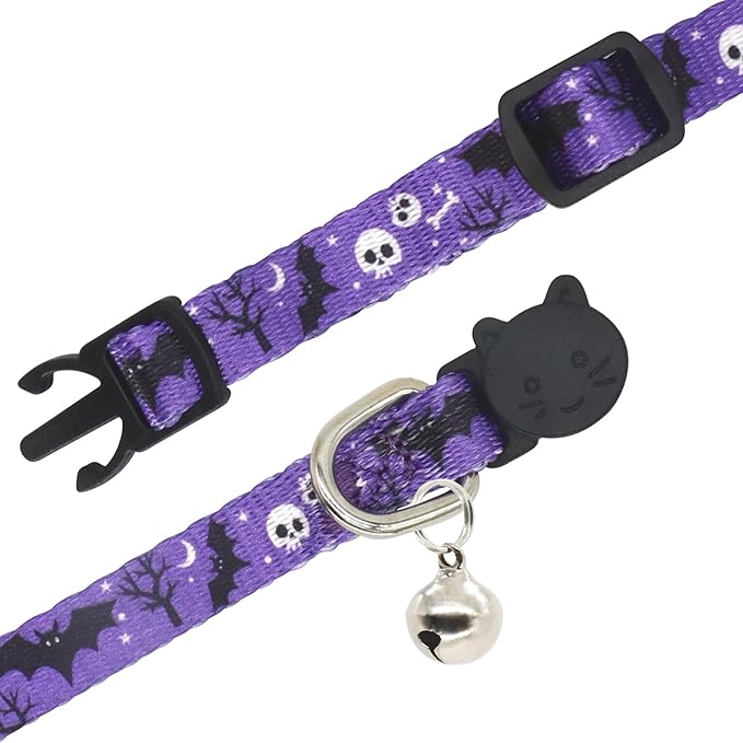 Halloween Cat Collar, 2 Pack, Breakaway Cute Cat Collar with Bells, Halloween Purple