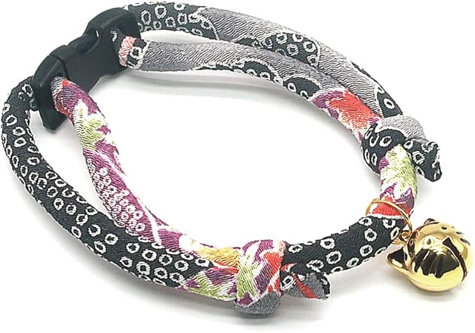 PetSoKoo Cat Collar with Kitty Face Bell. Cute Japan Chirimen Kitten Collar. Soft & Lightweight.