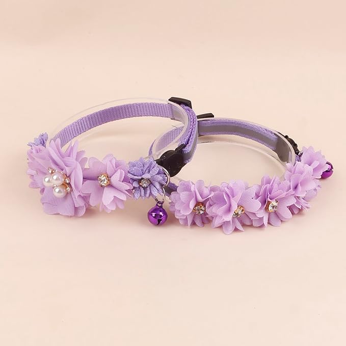 2 Pack Cat Collar Pink Floral with Bell and Removable Flower Bowtie Breakaway Adjustable Cat Collar for Girl Kitten Puppy Small Cats Dogs Daily Decoration (XQ102-4)
