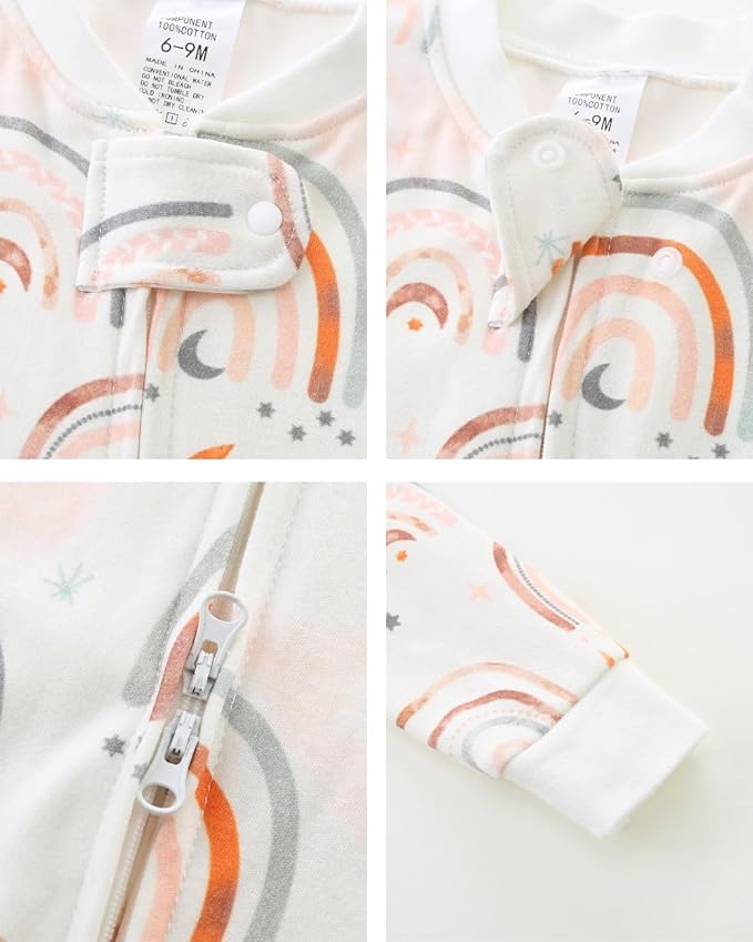 Neutral Baby Clothes Boy Girl Footed Cotton Long Sleeve Double Zipper Onesie