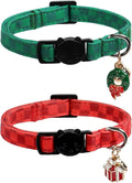 Lionet Paws 2pcs Pack Christmas Cat Collarr,Christmas Red Plaid & Green Plaid Cat Kitten Collars with Breakaway Buckle,Ideal for Boy Cats