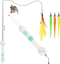 TBTeek Cat Toy, 2in1 Light and Retractable Pole with Feather, Rechargeable, Long Range 5 Modes, Interactive Toy for Indoor Cat Kitten Dog