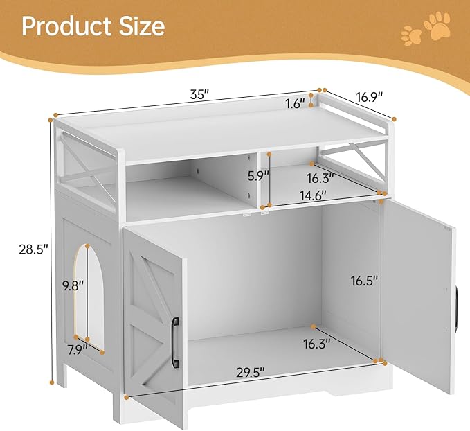 Cat Litter Box Enclosure Furniture - Hidden Litter Box Cabinet with Scratch Pad & Odor Control | Farmhouse Style End Table for Cats | Discreet Cat Washroom for Living Room & Bedroom White