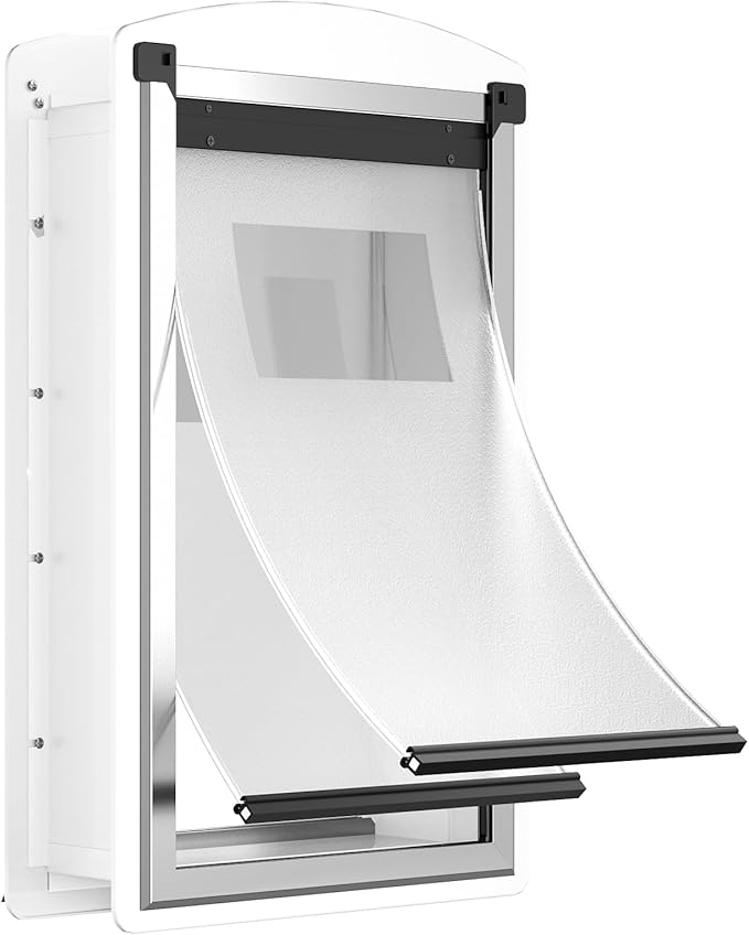 Dog Door for Wall, Steel Dog Door with Telescoping Tunnel, Weatherproof Pet Door with Two Sliding Lock Panels and Magnetic Flaps, Easy to Install, White, X-Large