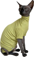 Sphynx Cats Shirt Cat Turtleneck Cotton Sweater Pullover Kitten T-Shirts with Sleeves Cat Pajamas Jumpsuit for Sphynx Cornish Rex, Devon Rex, Peterbald (X-Large (Pack of 1), Green Yellow)