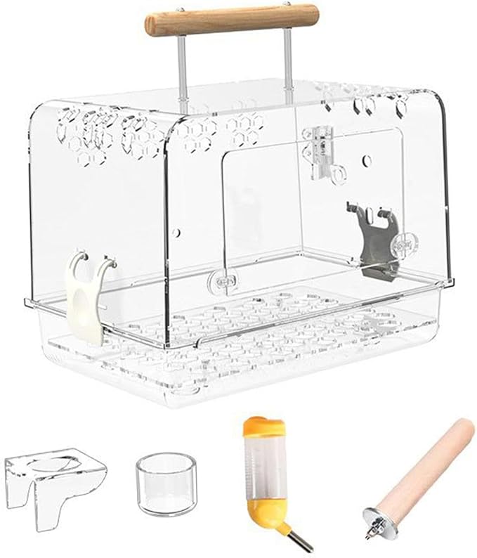 Hamster Cage Bird Travel Cage Portable Clear Accessories Acrylic Villa Bird Cage Lightweight Bird Carrier for Peony Parrot, Whole Set