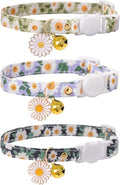 Cat Collar Breakaway with Bells,3 Pack Safety Adjustable Pet Collars,Ideal for Girl Boy Kittens. (Green Black Blue Daisy)