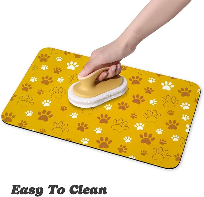 Dog Food Mat, Absorbent Water Bowl Mats Cat Pet Feeding Placemats Yellow 12 * 20 inch