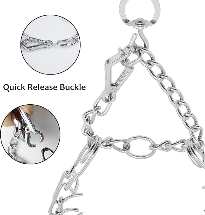 Prong Pinch Collar for Dogs with Quick Release Buckle, Adjustable Training Collar for Small Medium Large Dogs, Helps Prevent Dog from Pulling (3.8mm, Neck Size 27"-29"), Silver