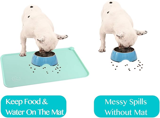 Silicone Waterproof Dog Cat Pet Feeding Mats, Non Slip, Easy Clean Pet Dog Cat Bowl Mats Placemat (18.5" x 11.5") Green