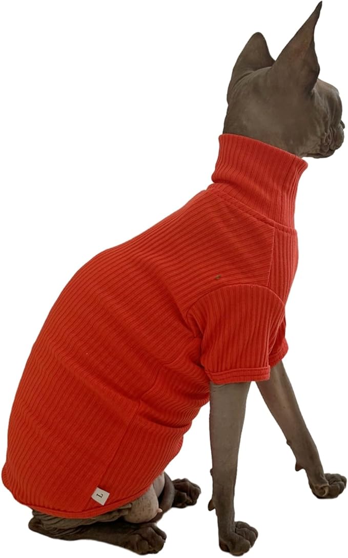 Sphynx Cats Shirt Cat Turtleneck Cotton Sweater Pullover Kitten T-Shirts with Sleeves Cat Pajamas Jumpsuit for Sphynx Cornish Rex, Devon Rex, Peterbald (Sunset, XX-Large (Pack of 1))