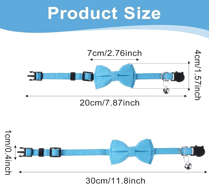 3pcs Bow Tie Cat Collar with Bells, Breakaway Bowtie Plaid Cat Collar, Soft Adjustable Bow Cats Collars for Kitten Puppy and Small Pets