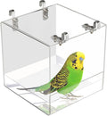 Hanging Cube Bird Bath Cage, Transparent Bird Bathtub Bath Shower with Stainless Steel Hooks for Small Bird Canary Parakeet Budgerigar Parrots Crested Myna Cockatiel Lovebird (Small)
