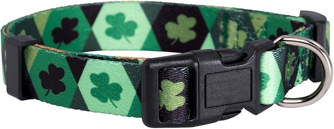 Native Pup St Patricks Dog Collar- Saint Patrick Green Shamrock Pet Collars- St. Patrick’s Lucky Irish- Cute Boy Girl Puppy Gift- Adjustable for Small, Medium, Large Breeds (Argyle, Medium)