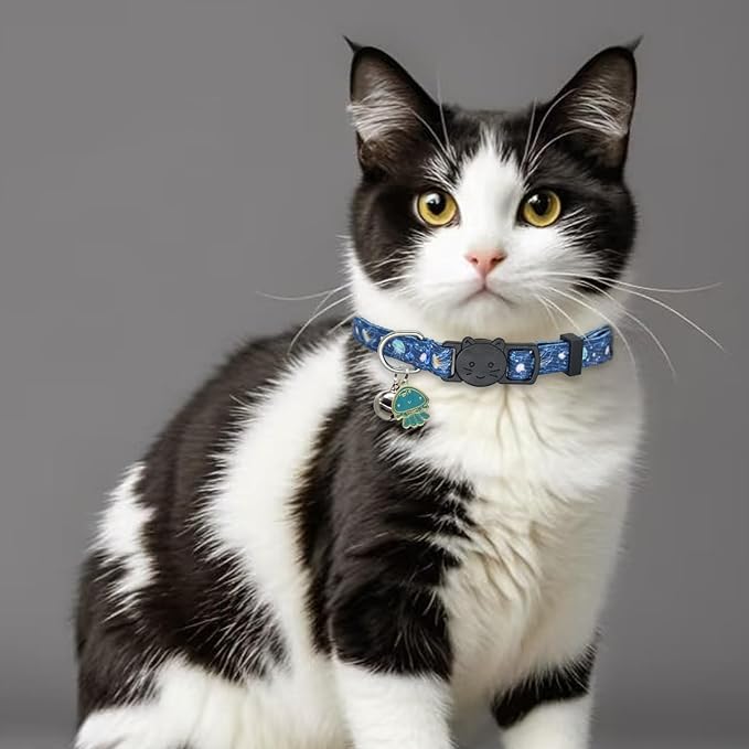 Cat Collar Breakaway, 2 Pack Cotton Cats Collars with Bells, Cute Ocean Shaped for Girl Boy Kittens