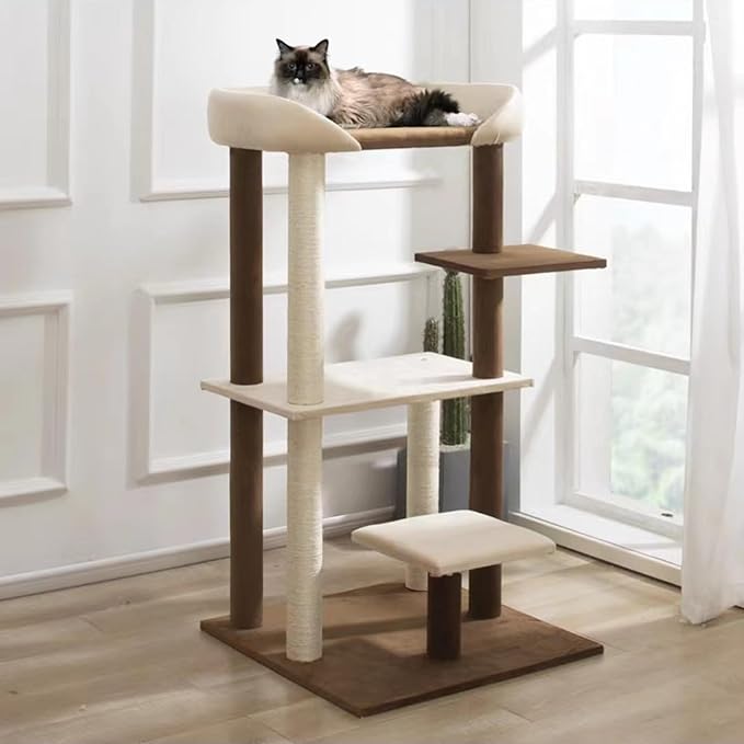 SHENGOCASE Modern Cat Tree Tower with Extra Large Platform Perch Bed for Maine Coon and Big Couch Sofa for Multiple Cats