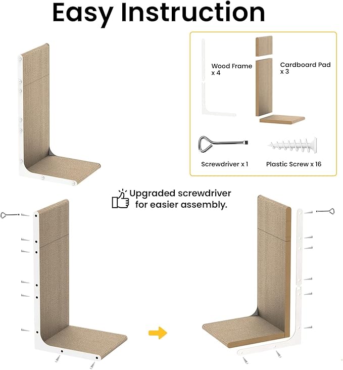 Cardboard Cat Scratcher,23 Inch L Shape Scratch Pad Wall Mounted,Vertical Scratching Board, Durable Cardboard to Protect Furniture for Indoor Cats,White Large